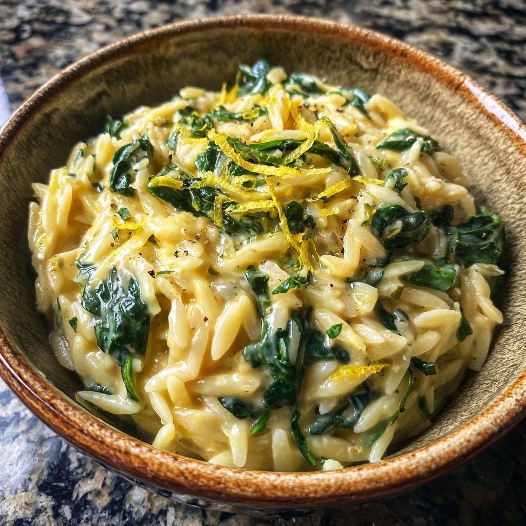 Creamy Lemon Orzo with Greens